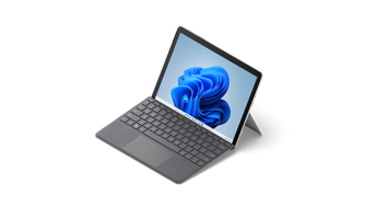 Surface Go 3 ที่แสดงเป็นแล็ปท็อปสีเงินแพลตินัม