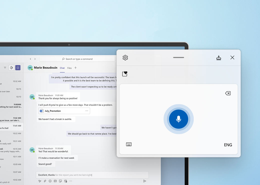 Microsoft Teams-chattfönster med mikrofon i ett popup-dialogsfönster