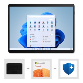 Surface Pro X, Surface Pro Signature Keyboard and icons for Microsoft 365 and Microsoft Complete Protection Plan