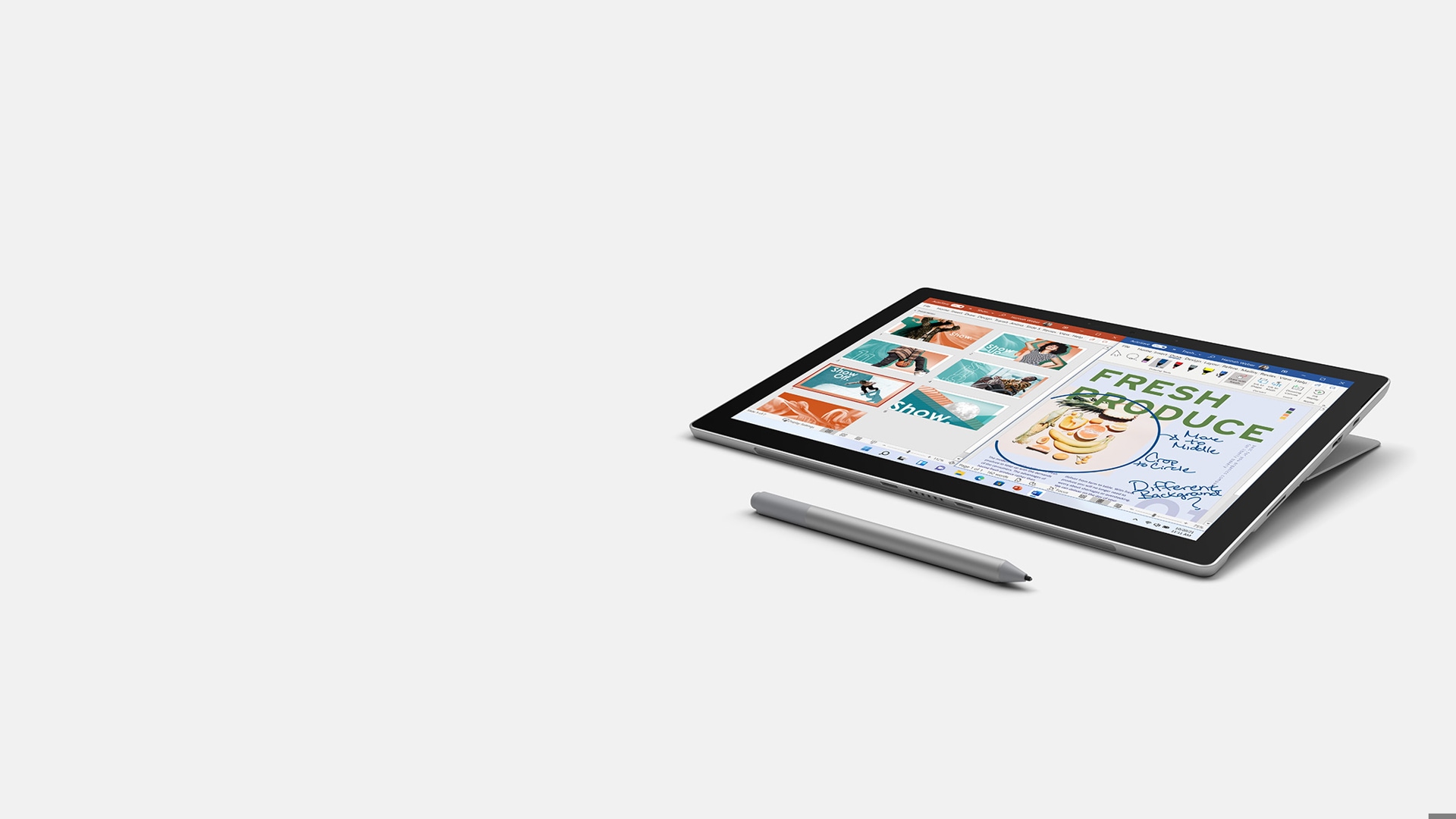 جهاز Surface Pro 7+ موضح مع قلم Surface.