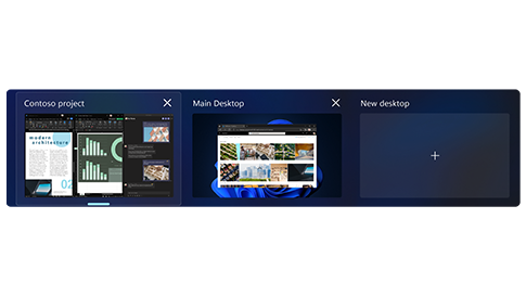 An example of the custom desktops feature of Windows 11