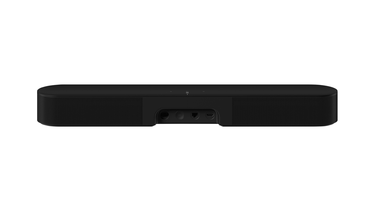 Rear view of a Sonos Beam Gen 2 in black.