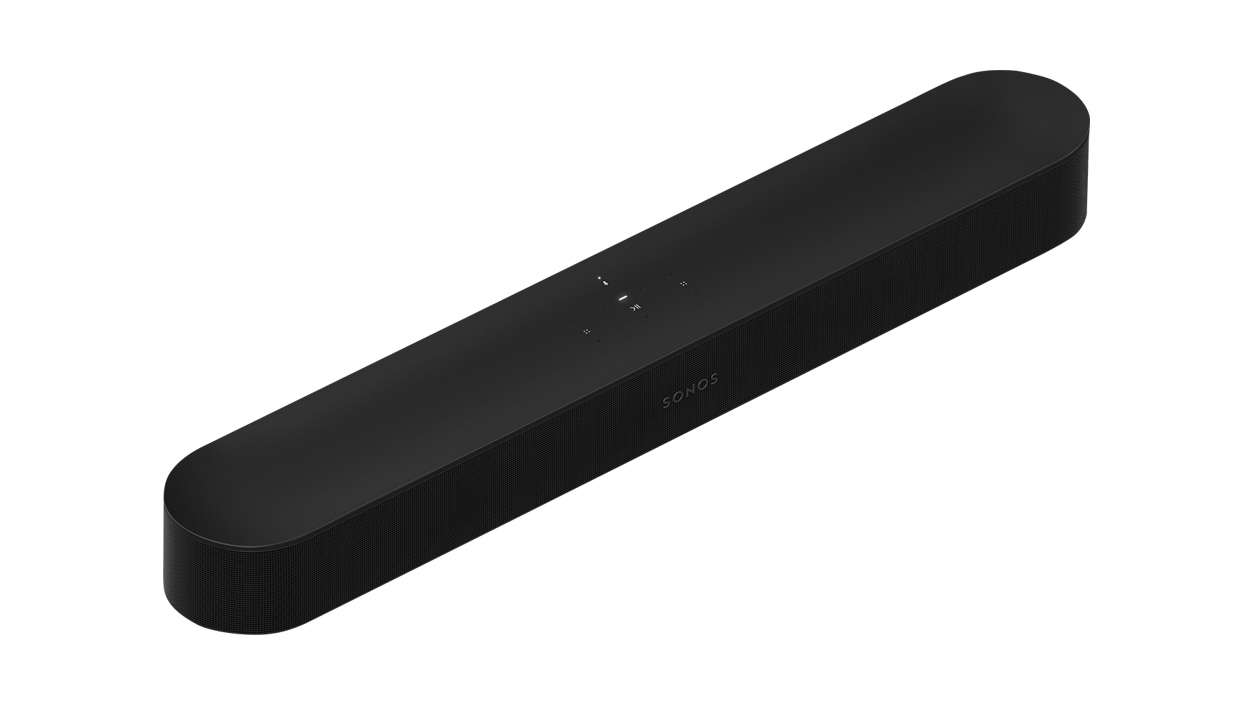 Top down view of a Sonos Beam Gen 2 in black.