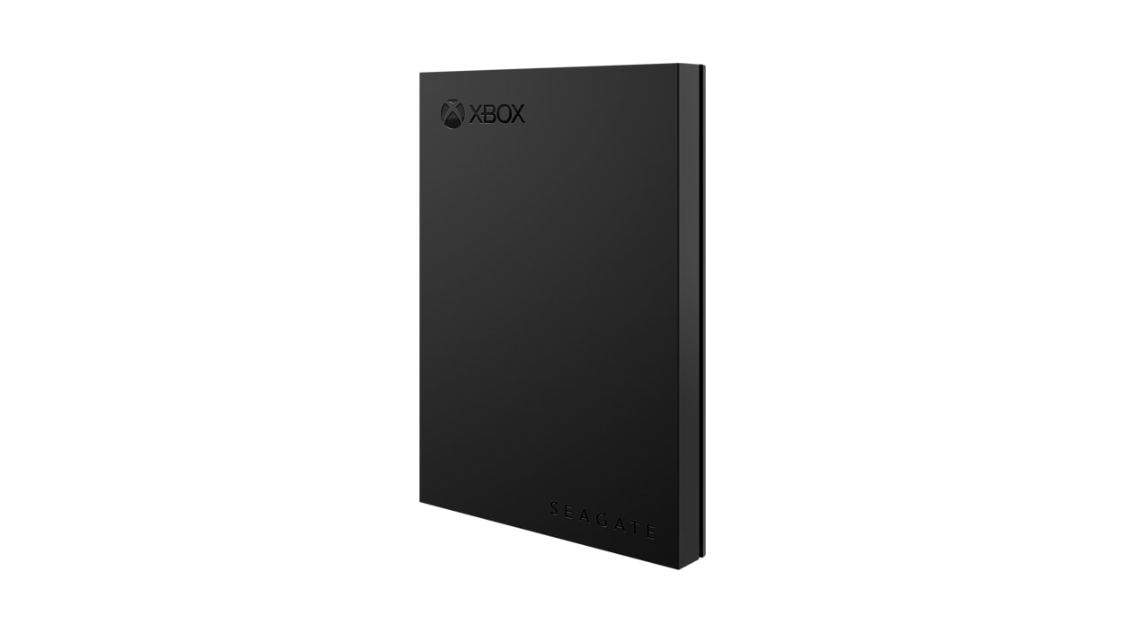 Seagate External Game Drive 2 terabyte for Xbox facing left.