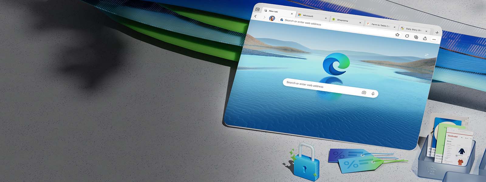 Tela do dispositivo exibindo um ícone do Microsoft Edge com fundo paisagem