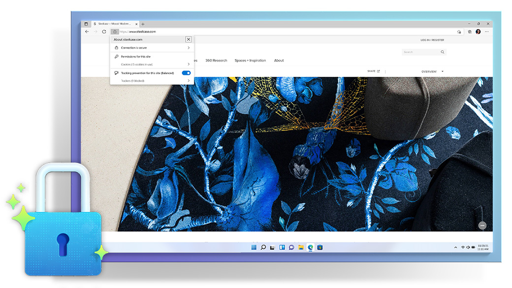 Tela do navegador Microsoft Edge, exibindo recursos de privacidade e segurança