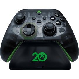 Razer Universal Quick Charging Stand with an Xbox controller attached to it.