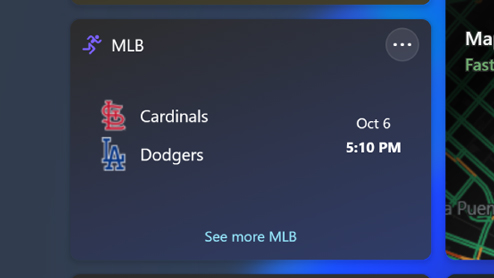 De Sport Widget toont een geplande MLB-wedstrijd