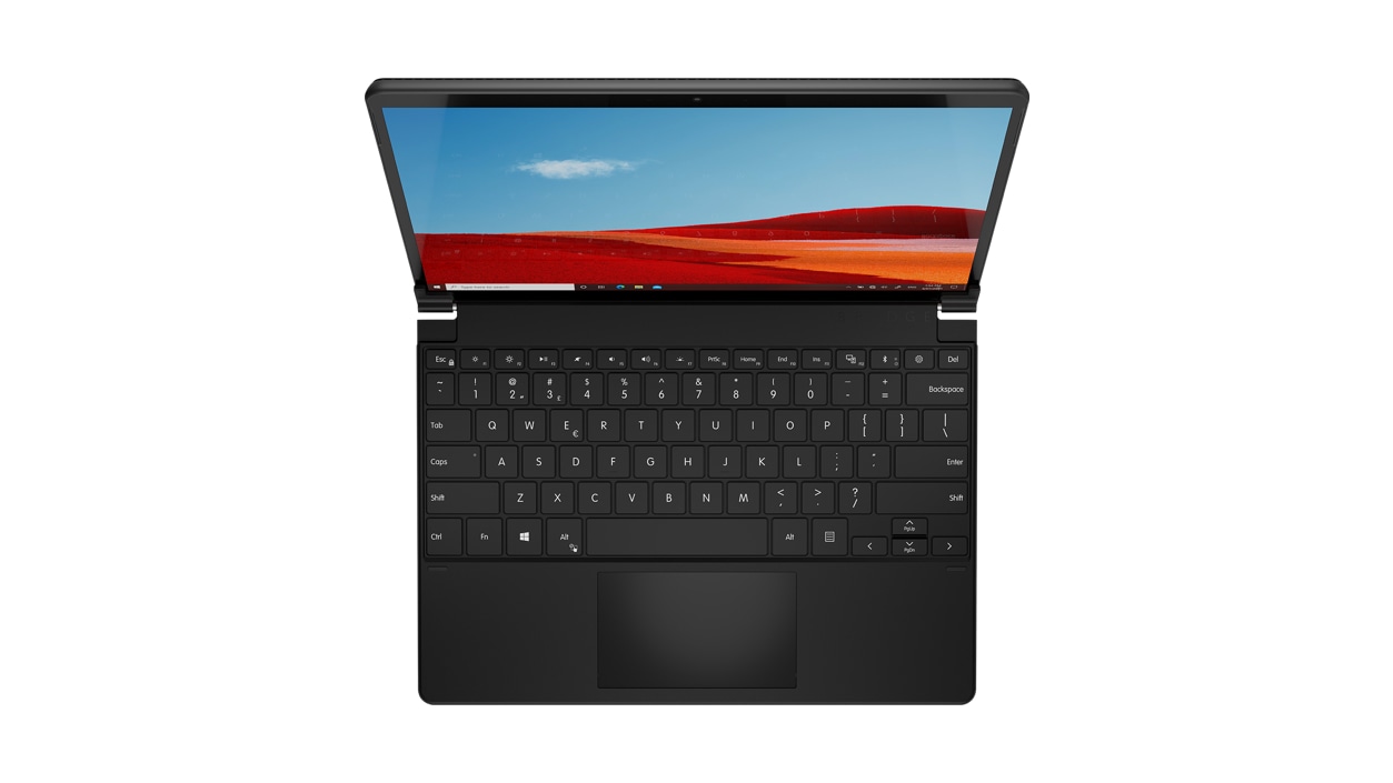 Top-down view of a Brydge S P Plus Wireless Keyboard with Touchpad for Surface Pro 8 in Black.