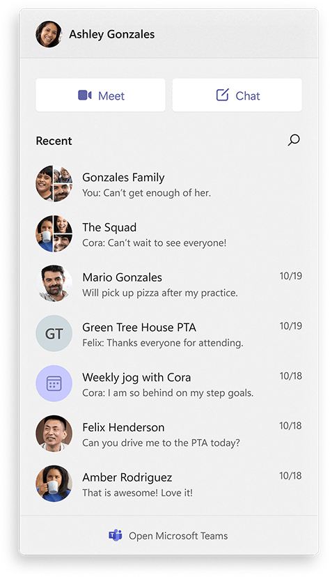 Chat do aplicativo do Microsoft Teams