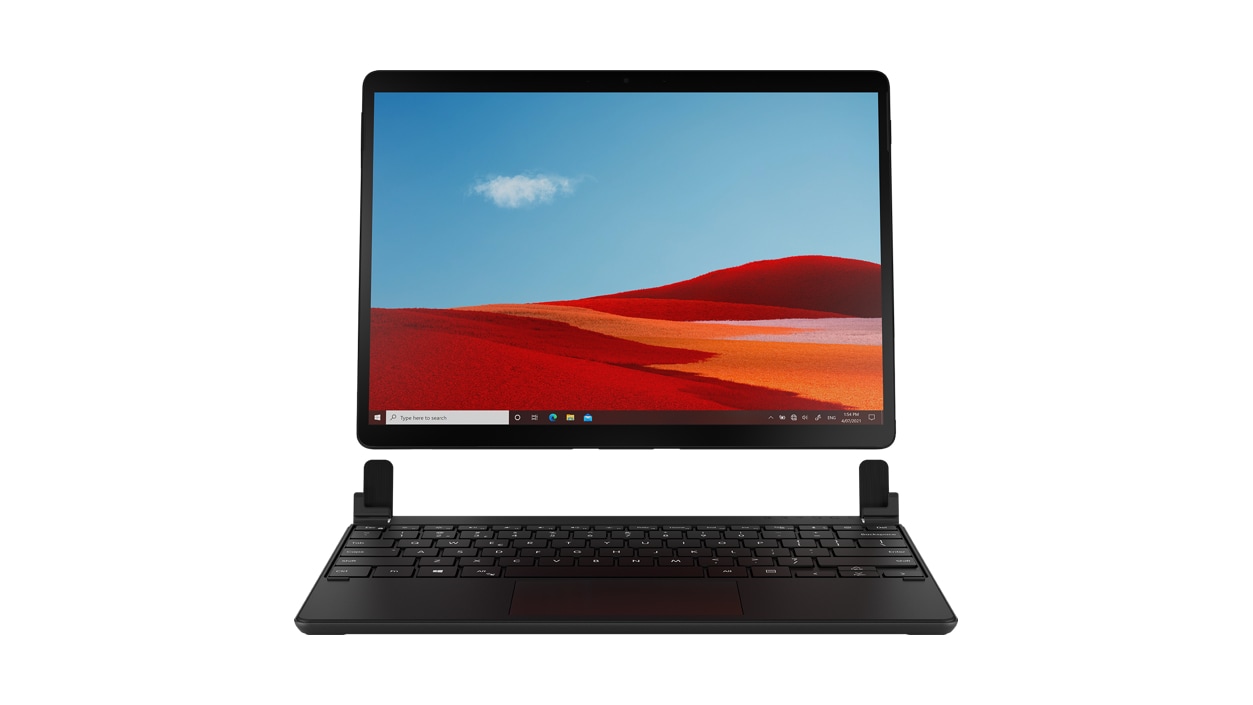 Front view of a Brydge S P Plus Wireless Keyboard with Touchpad for Surface Pro 8 in Black.