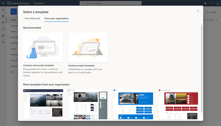 New From your organization template gallery view