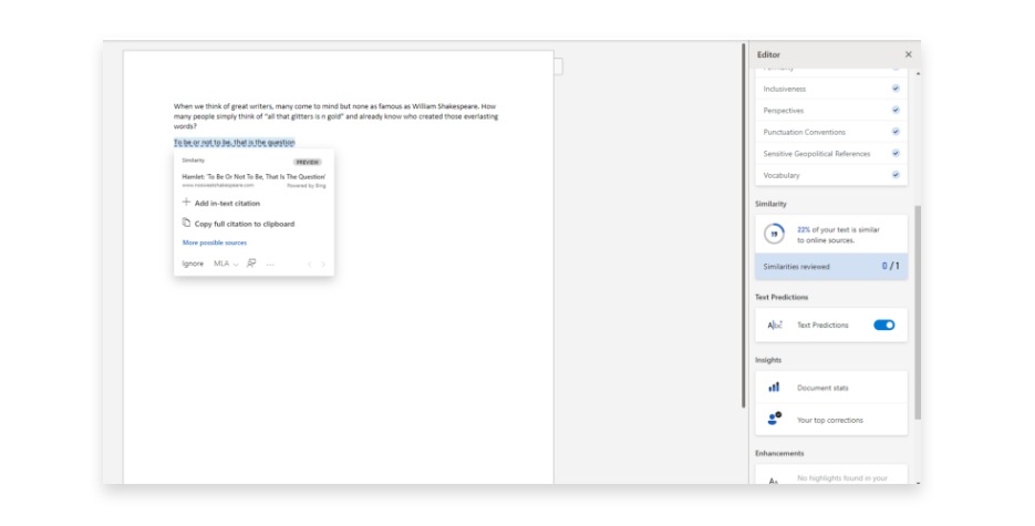 Microsoft Editor making a spelling recommendation in a Google document.