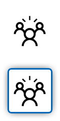 Kuvake, jossa kolme henkilöä tekee yhteistyötä symboloiden tiimityöskentelyä