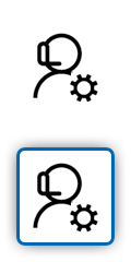 Egy fejhallgatót viselő üzemi dolgozót ábrázoló ikon