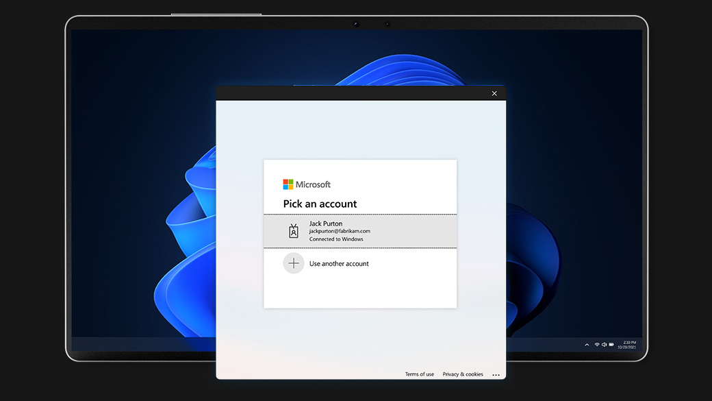 A screenshot representing Windows 11’s single sign-on functionality