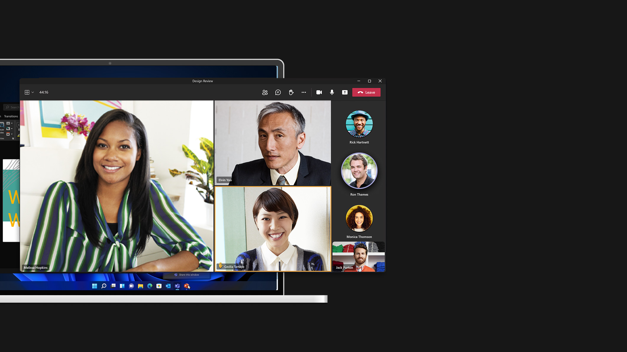 Captura de pantalla de Microsoft Teams con siete personas conversando