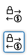 Kuvake, jossa on myyntiedustajia symboloiva lukko ja dollarin merkki