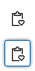 Ikona ukazující psací podložku se srdcem jako symbol péče o pacienty