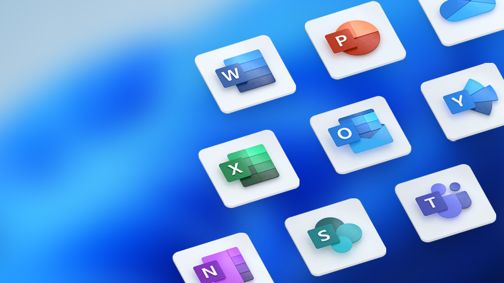Three rows of icons representing various applications offered by Microsoft 365.