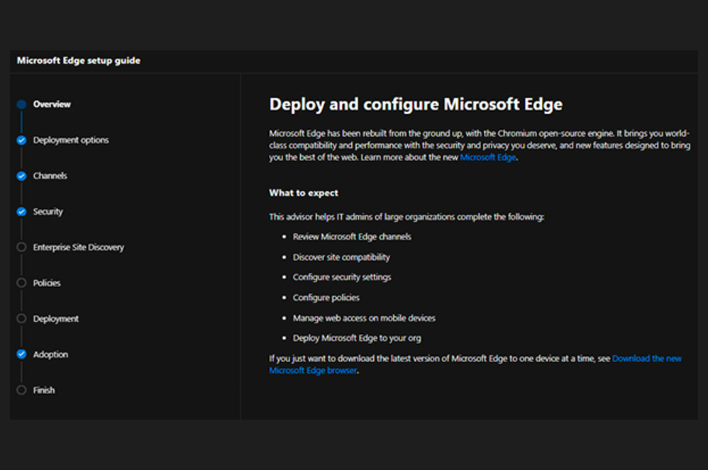 A screenshot showing the Microsoft Edge setup guide.