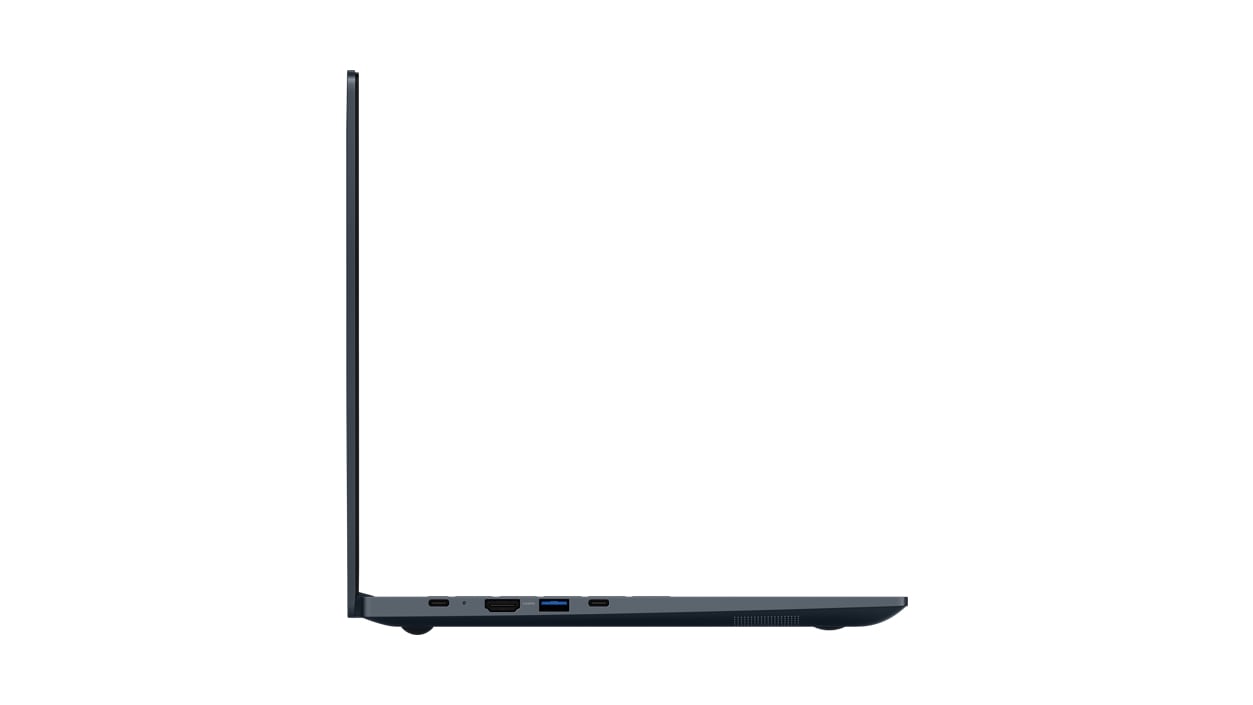 Side view of the Samsung GalaxyBook Odyssey laptop facing right.