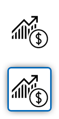 Um ícone a apresentar um gráfico de tendência positiva com um símbolo de dólar