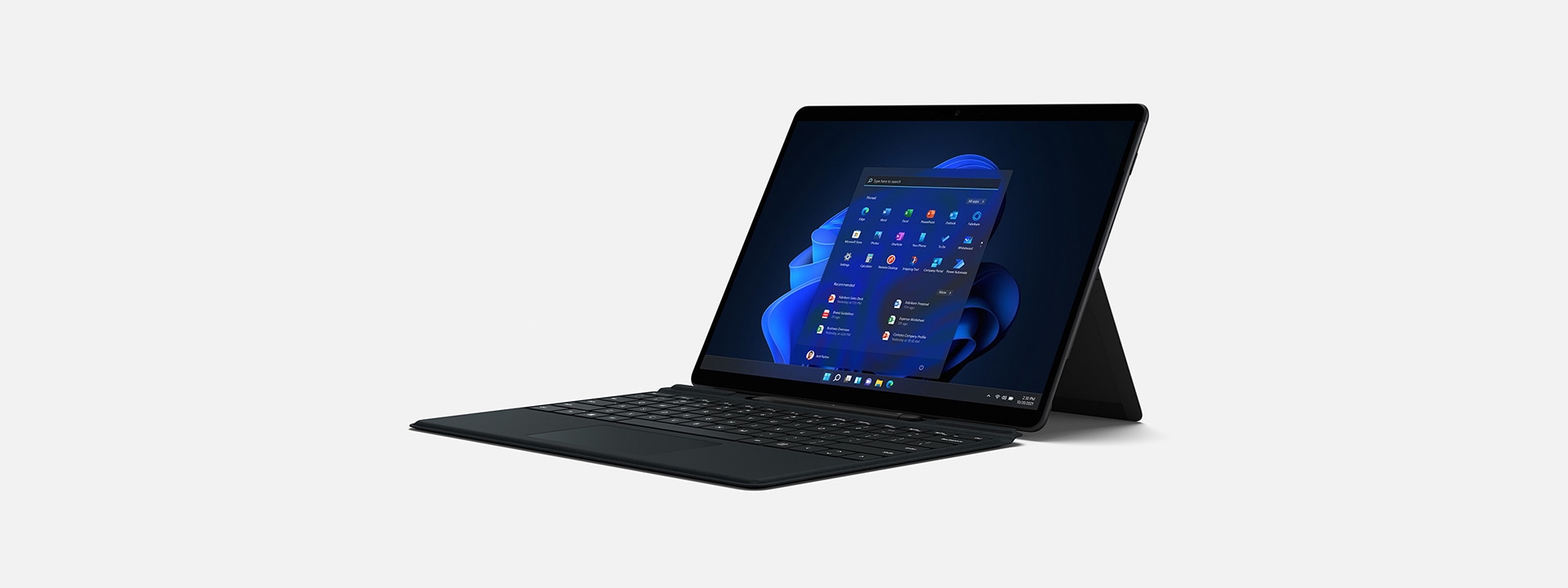 Render of Surface Pro X featuring Windows 11 screen