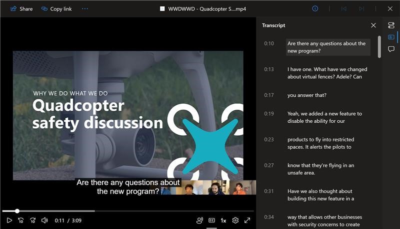 Any viewer will be able to enable captions during playback via the Closed Captions button and will be able to see transcript in transcript pane.