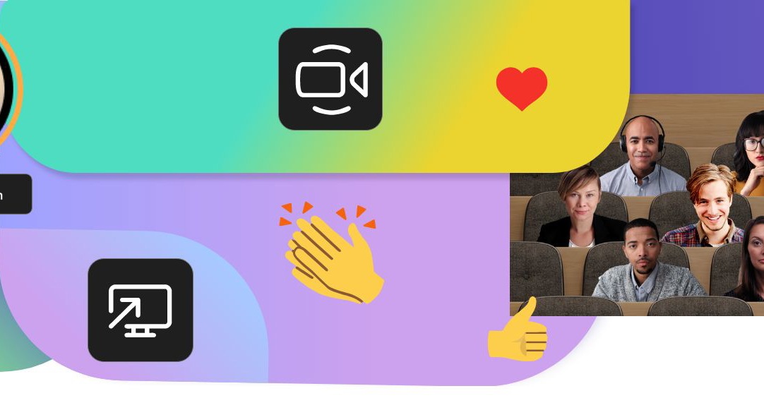 A collage of icons from Teams, a profile picture and a video call in Together mode.