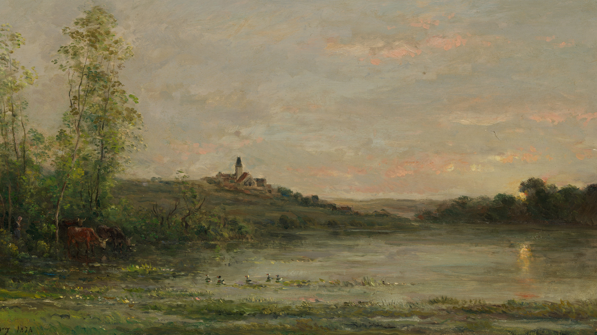 《塞纳河畔的清晨》（1874 年），作者：查尔斯·弗朗索瓦·道比尼-www.todaybing.com 必应壁纸 必应美图