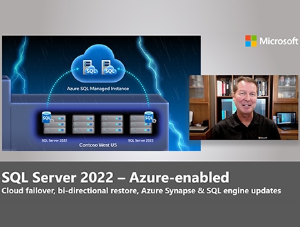Skärmbild från videon om Azure SQL 2022 Microsoft Mechanics