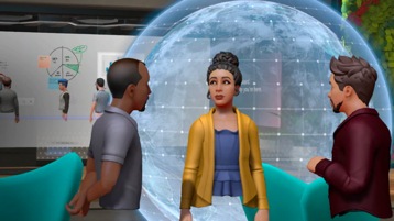Three people meeting in virtual reality