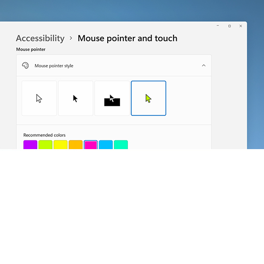 Bigger and more colorful options for text cursor and mouse pointer