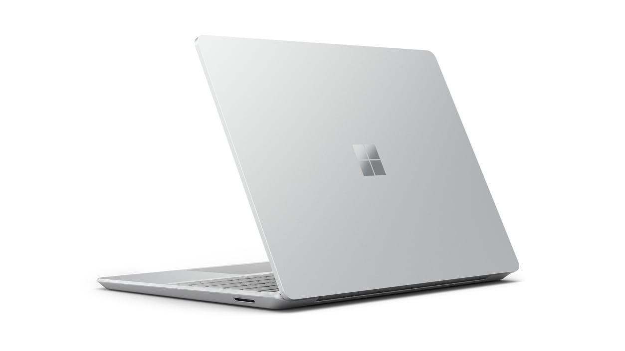 A Surface Laptop Go 2 in the color Platinum.