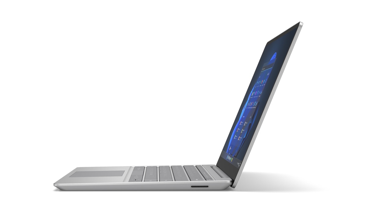 Vista laterale destra di Surface Laptop Go 2 per le aziende color Platino.