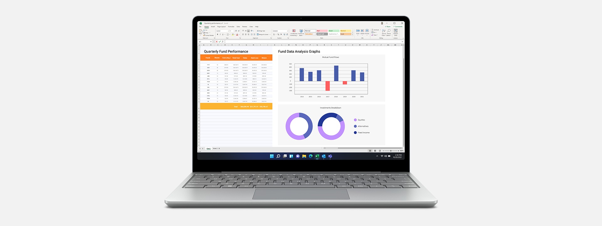 A Microsoft Excel spreadsheet open on Surface Laptop Go 2 for Business.
