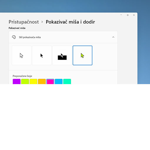 Mogućnosti povećanja i promjene boje kursora za tekst i pokazivača miša