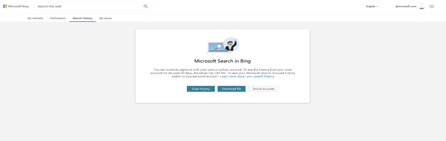 Users will be able to manage their search history from the Bing Search History page.