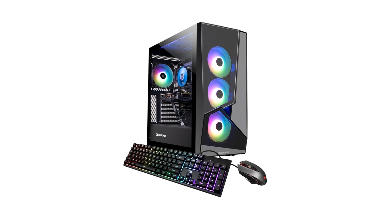 iBuypower Slate 5 M R 241 i Gaming Desktop with mouse and keyboard.