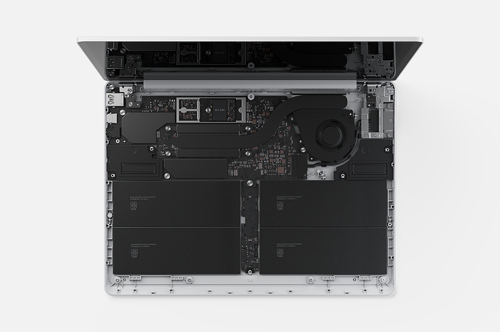 A top-down view of the internal thermals on Surface Laptop Go 2 for Business.