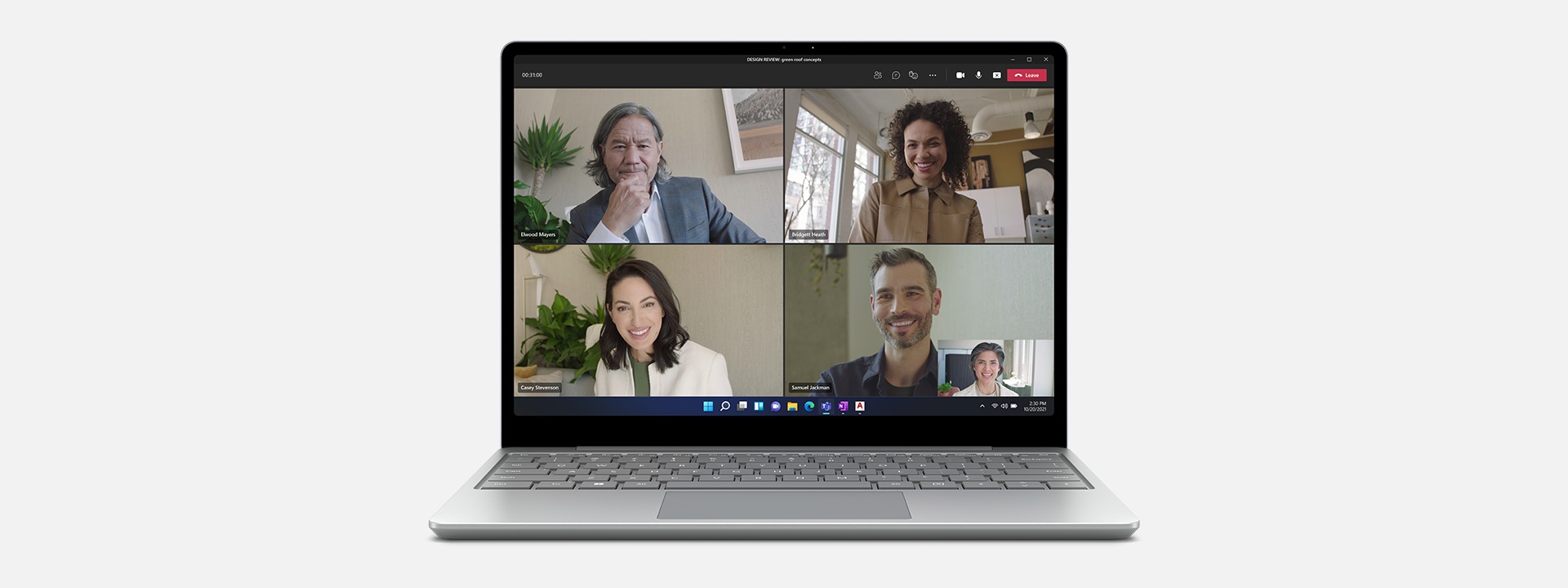 A Microsoft Teams call open on Surface Laptop Go 2 for Business.