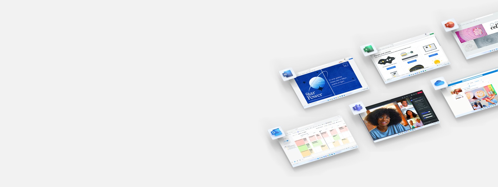 Screens and app icons for Office apps that are part of Microsoft 365