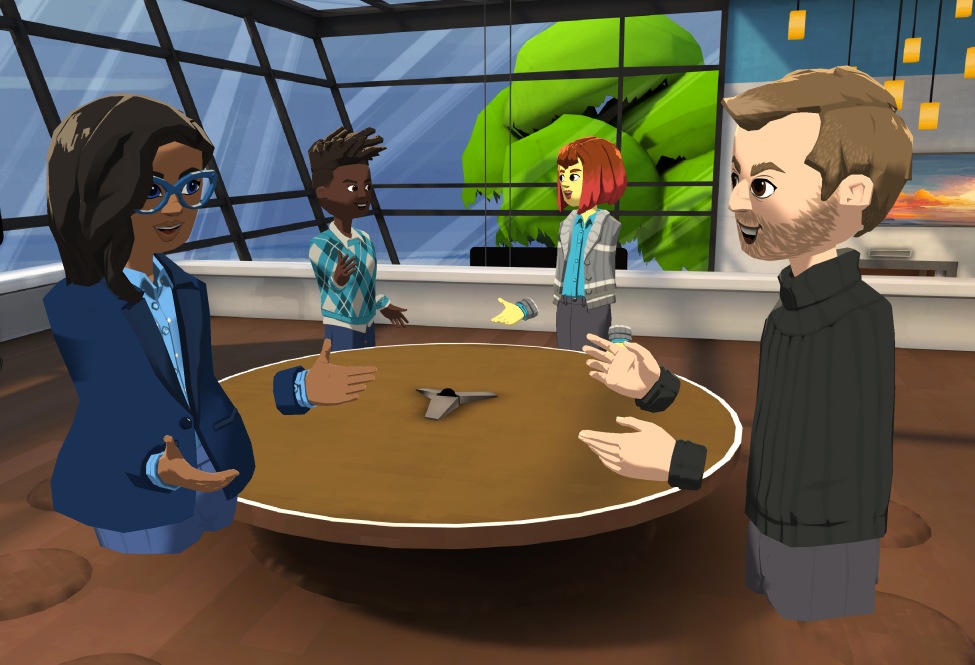 Four people having a virtual meeting in AltspaceVR.