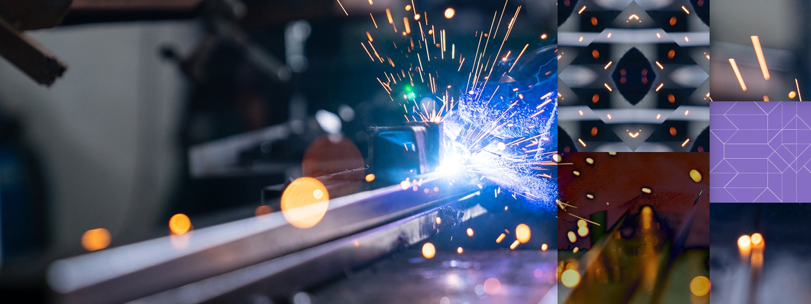 Close-up of an industrial worker welding steel with sparking.