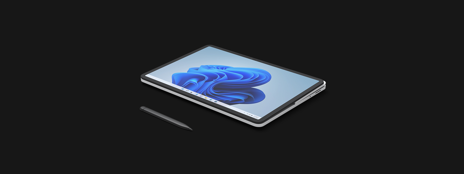 Surface スリム ペン 2 付きのスタジオ モードの Surface Laptop Studio。