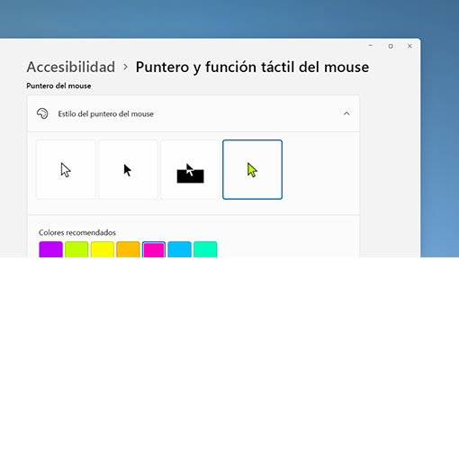 Opciones de tamaño más grande y más colorido para el cursor de texto y puntero del mouse