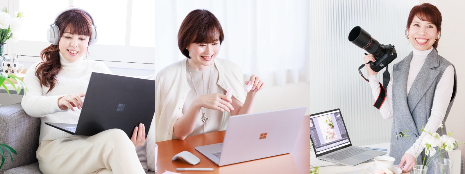 Surface Laptop を利用する3人の女性のイメージ