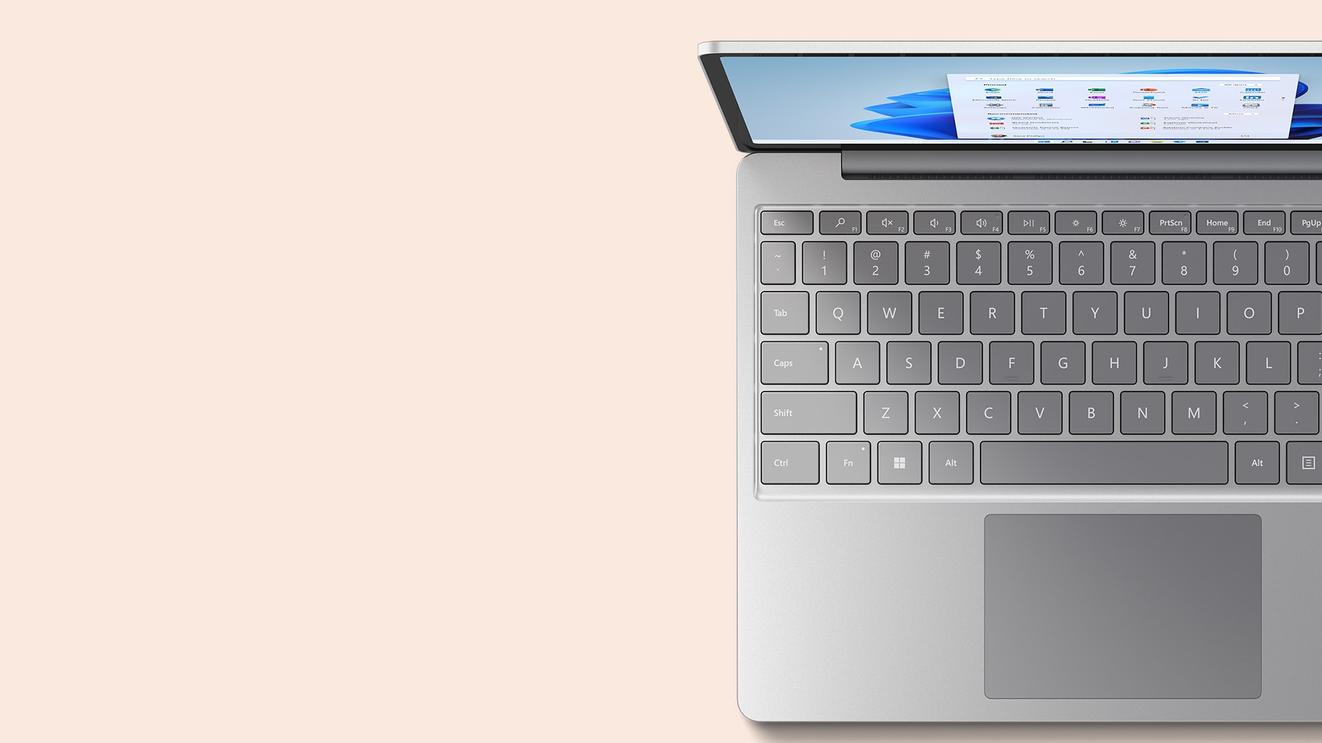 Surface Laptop Go 2 in Platinum from above features the keyboard.