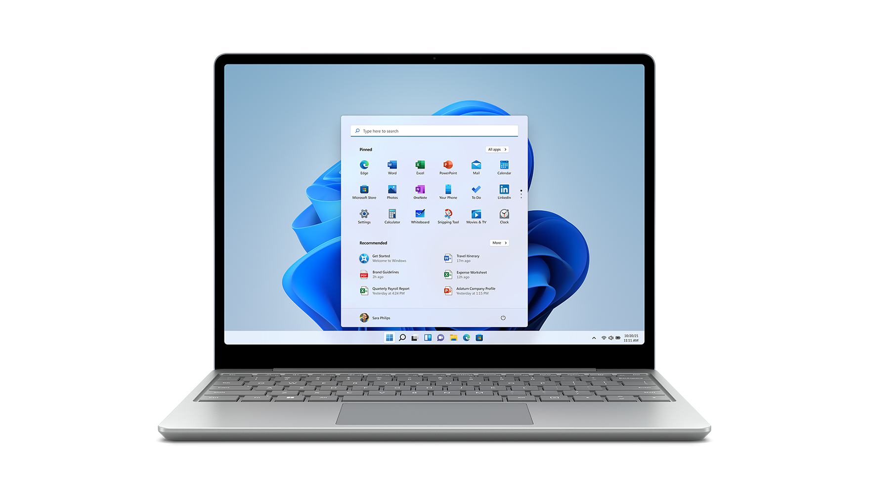 Des applications affichées sur l’écran d’un Surface Laptop Go 2 couleur Platine.